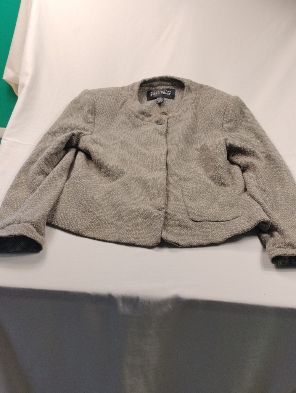 Ellen Tracy Tan/White Textured Collarless Blazer Size 8
